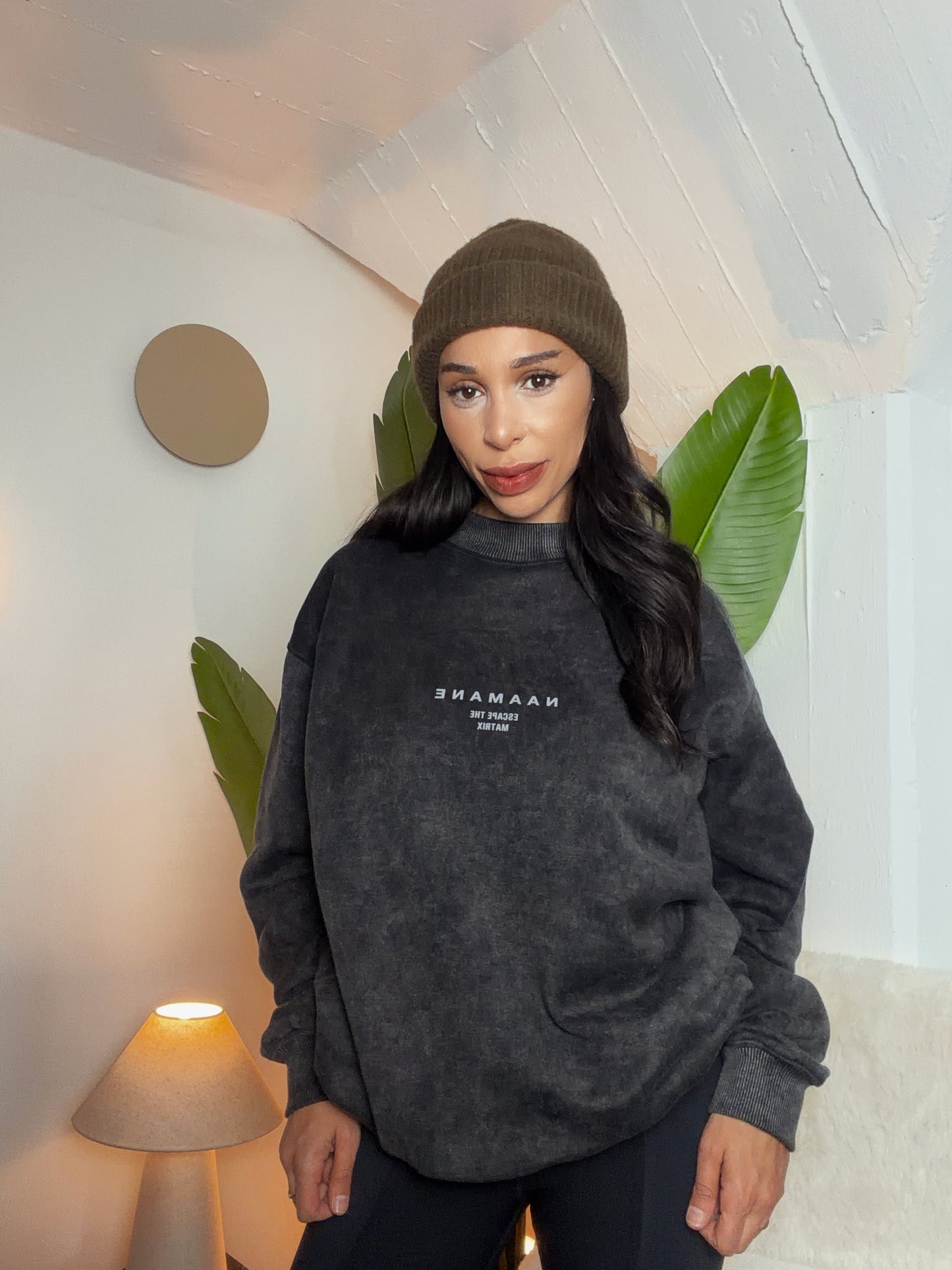 DARK GREY WASHED “ESCAPE THE MATRIX” SWEATER (OVERSIZED)