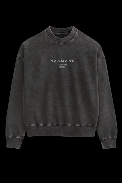 DARK GREY WASHED “ESCAPE THE MATRIX” SWEATER (OVERSIZED)
