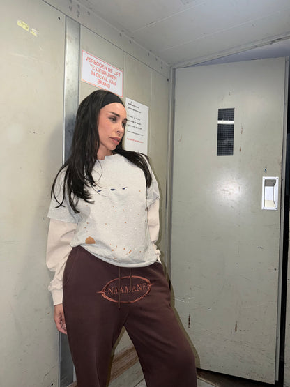 GREY/BEIGE DOUBLE SLEEVE SWEATER SHIRT NAAMANE