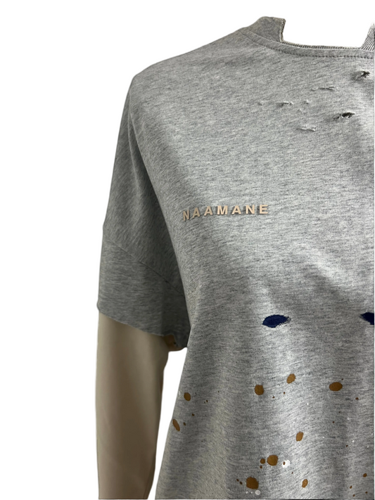 GREY/BEIGE DOUBLE SLEEVE SWEATER SHIRT NAAMANE