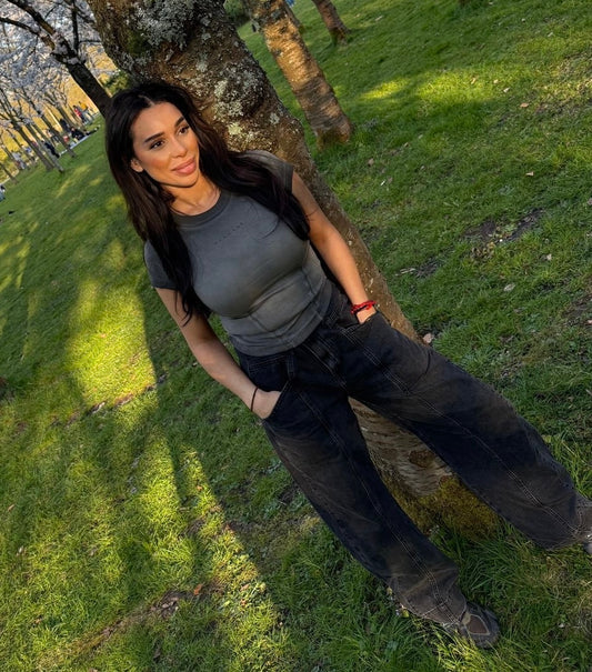 HIGH WAIST OVERSIZED DENIM JEANS BLACK WASHED