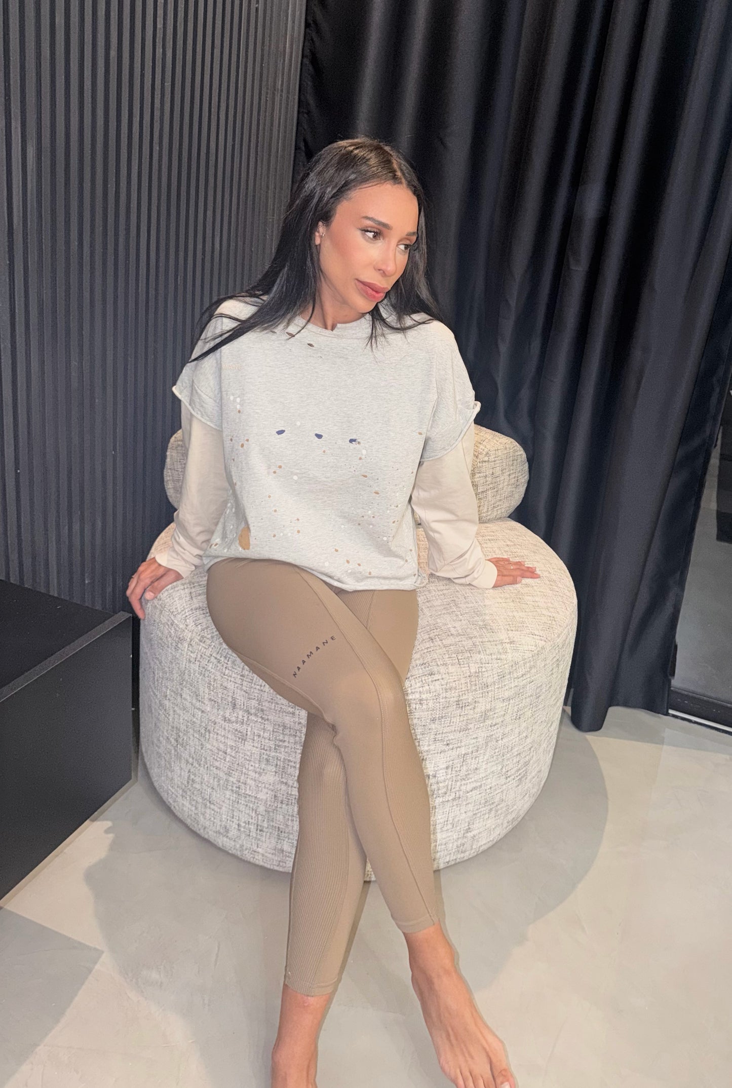 GREY/BEIGE DOUBLE SLEEVE SWEATER SHIRT NAAMANE