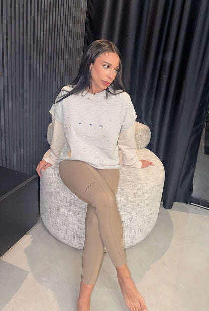 GREY/BEIGE DOUBLE SLEEVE SWEATER SHIRT NAAMANE