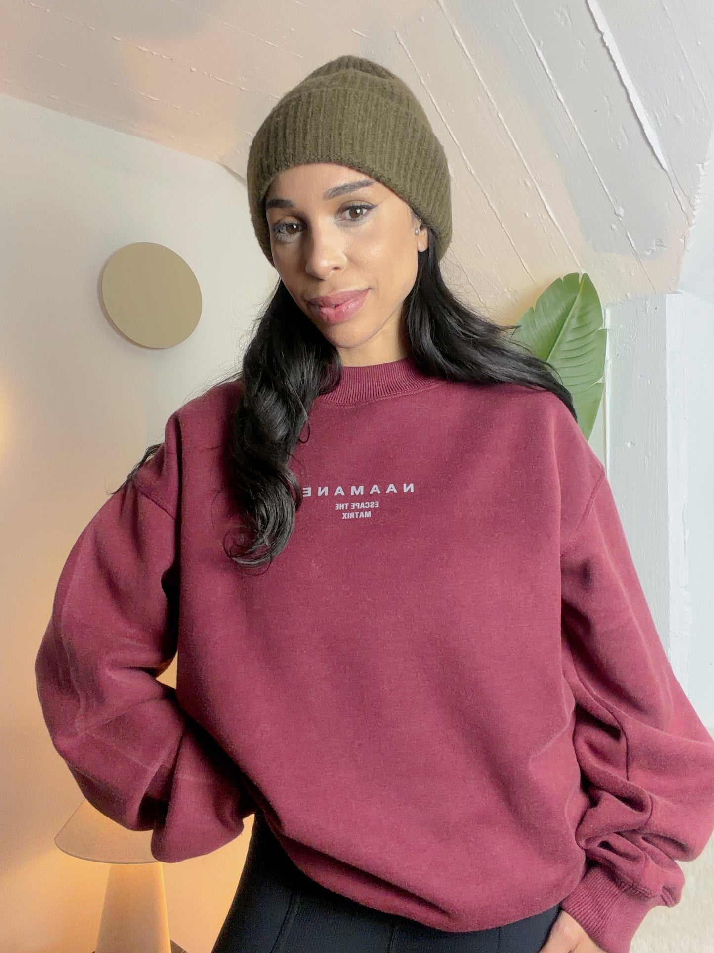 BURGUNDY RED PURPLE WASHED “ESCAPE THE MATRIX” SWEATER