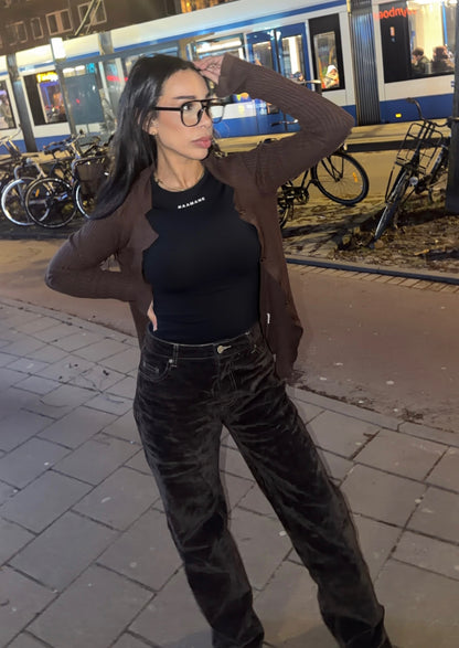 BROWN "VELVET" LOOK JEANS NAAMANE